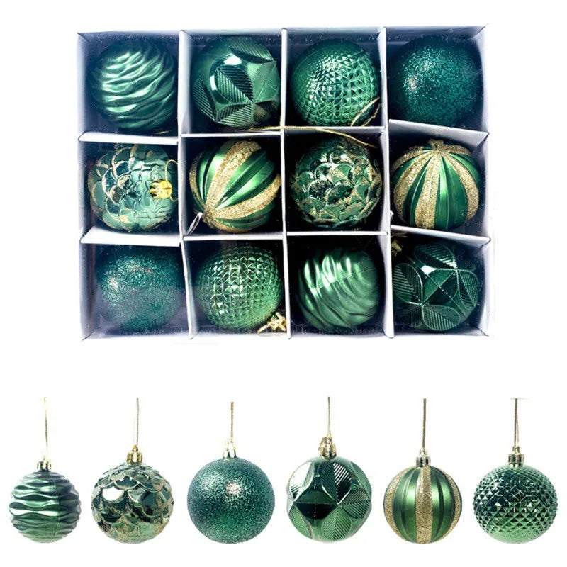 12pcs 6cm Assorted Christmas Ball Pendant Ball Ornament Set Seasonal Holiday Wedding Holiday Party Festival Decorations
