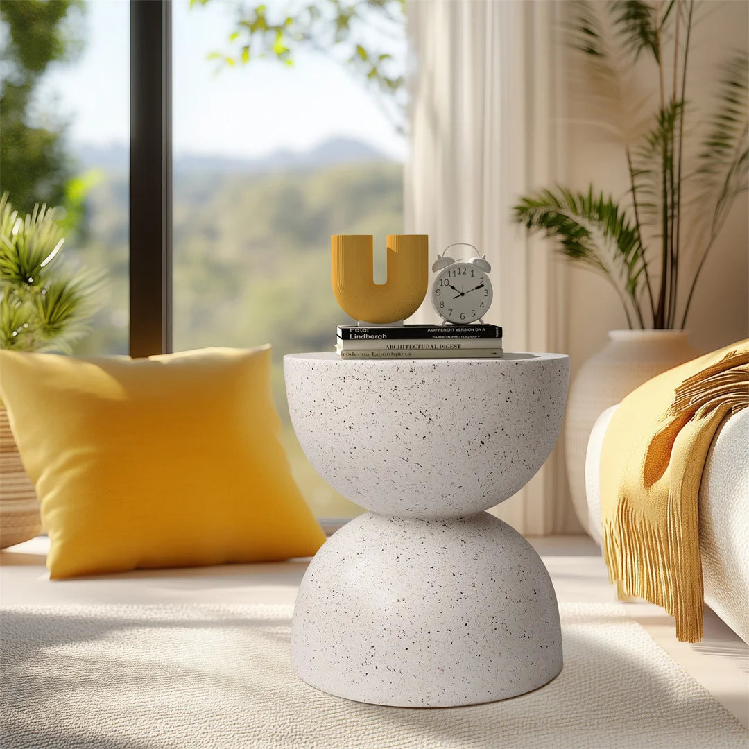 Modern Lightweight Concrete Outdoor Side Table for Patio or Living Room