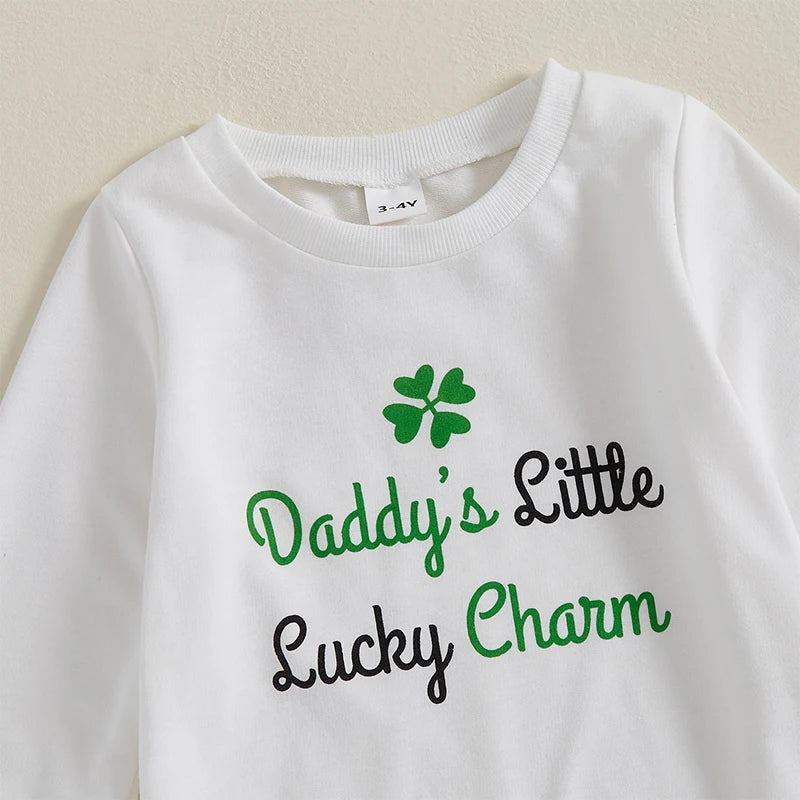 Girls 2-Piece Set Long Sleeve Shamrock Print Sweatshirt and Puffy Gauze Skirt - St Patrick s Day Outfit for Little Princesses