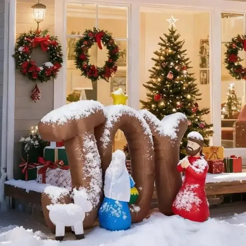 7.5FT Lighted Christmas Inflatable Decoration, Inflatable Nativity Scene with JOY Sign, Funny Blow Up Yard Decorations with Built-in LED Lights for Holiday Party Front Yard Lawn Garden Decor