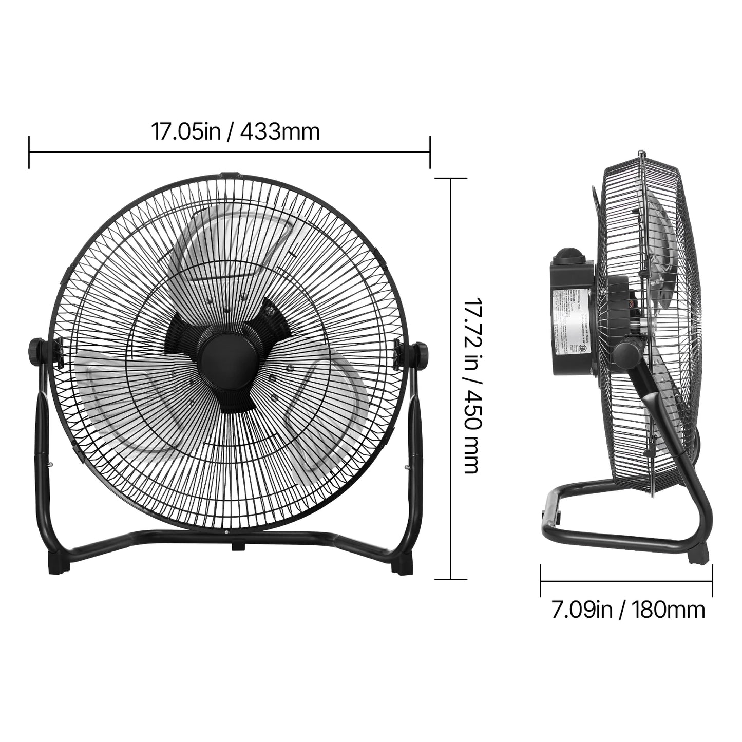 VEVOR Floor Fans 3 Speeds High Velocity Heavy Duty Industrial Fan 4800 CFM 360° Adjustable Tilt for Gym Home Commercial Shop