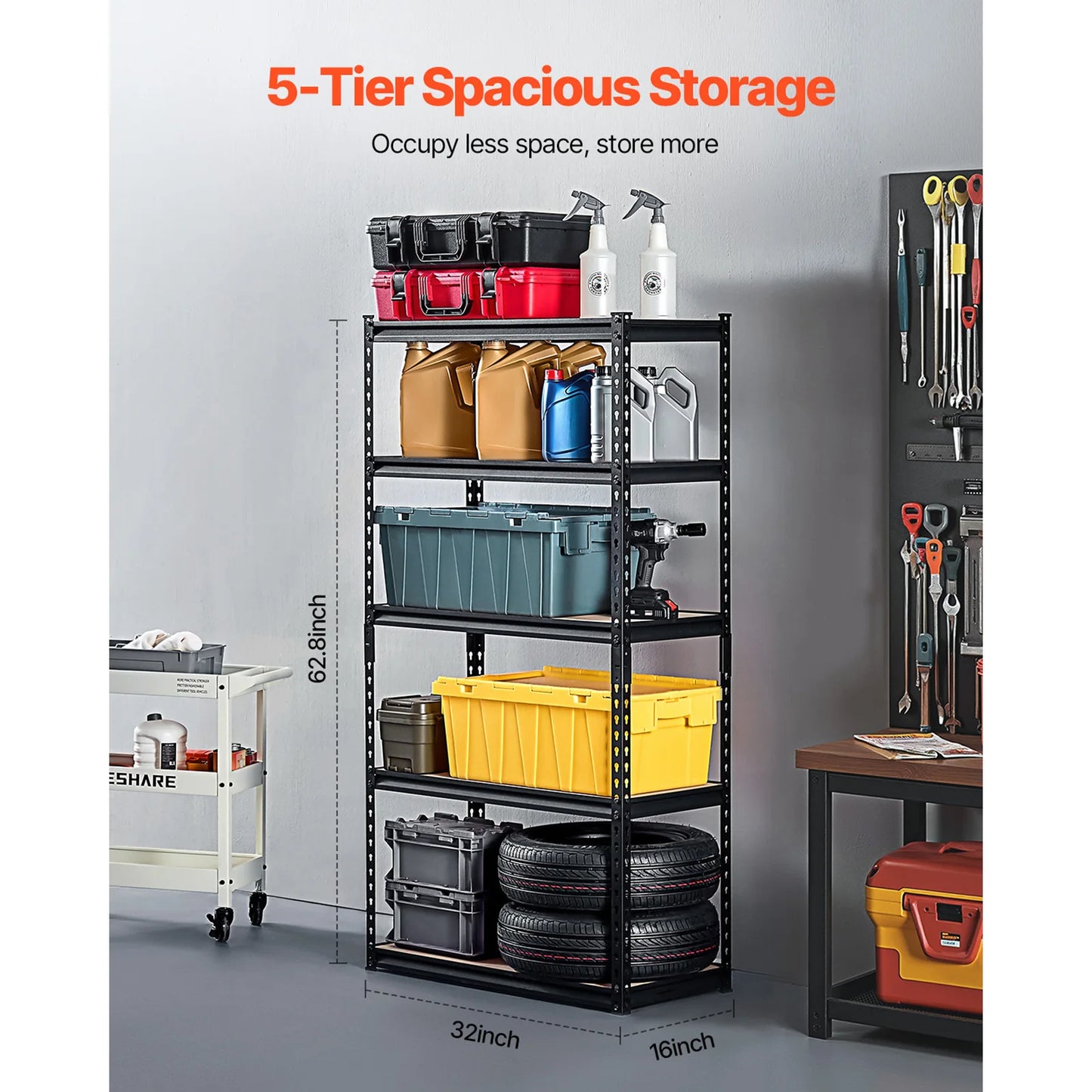 VEVOR 5 Tier Metal Garage Shelf Units 400lbs Per Shelf with Height Adjustable Storage Shelving for Warehouse Workshop Office