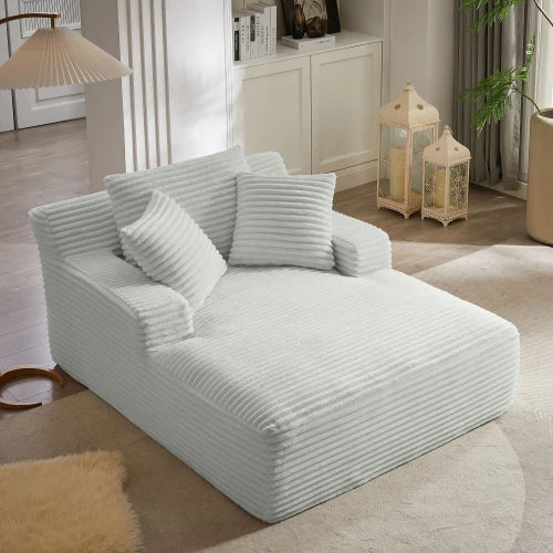 66" Oversized Chaise Lounge Chair Corduroy Oversized Boneless Couch Sofa Bed Reading Chair Sleeper Chaise with 3 Pillows, Blue