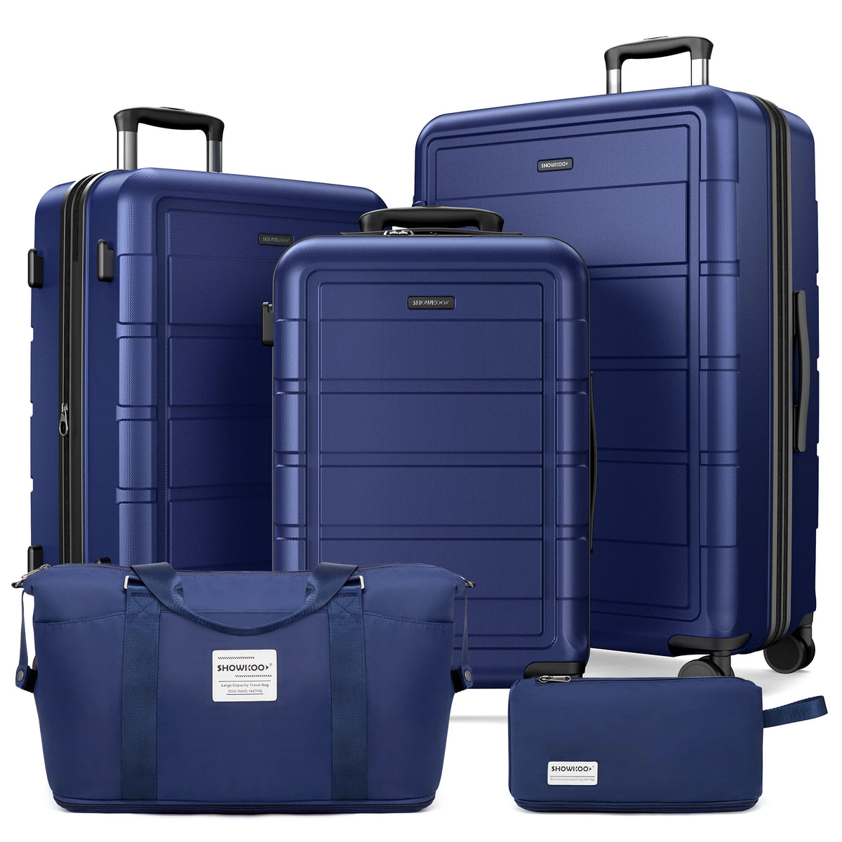 SHOWKOO G-Series Luggage Set 5PCS 100% PC Durable Hardshell Suitcase Expandable, Smoother Spinner Wheels, YKK Zipper, TSA Lock, Family Travel