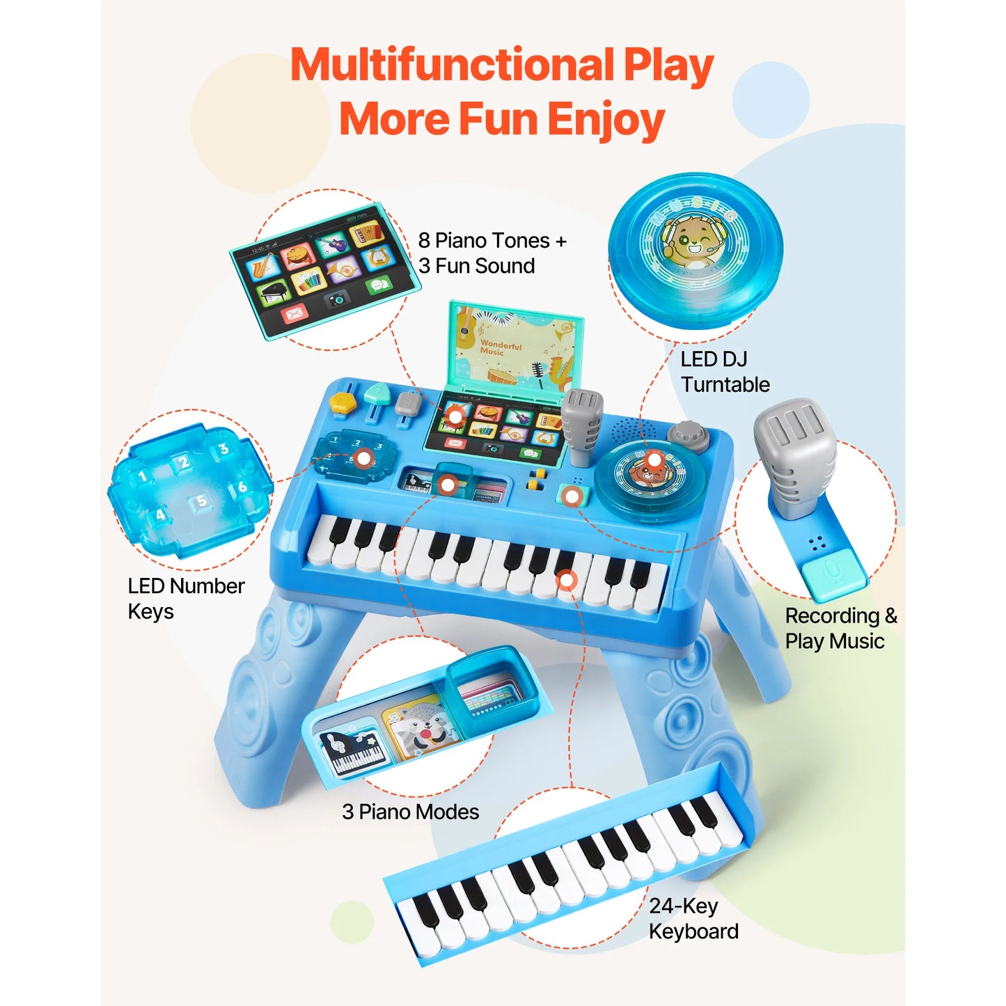 SucceBuy Baby DJ Playset for Toddlers with 133 Sound Sources Recording and LED DJ Turntable Baby Activity Table for Birthday