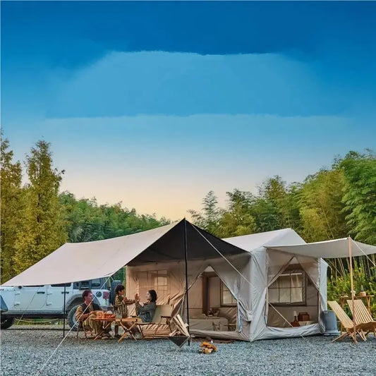 Large Inflatable Camping Tent with Stove Jack, Glamping Inflatable Tents 10-12 people for Camping, Easy Setup Tent