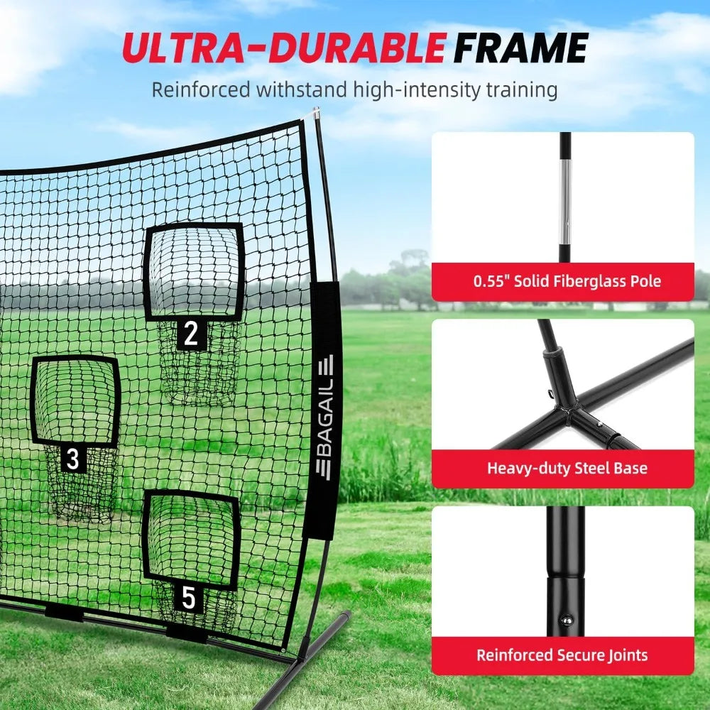 Football Throwing Net - 5 or 9 Target Pockets, Easy Setup, Heavy-Duty, Portable QB Accuracy Trainer with Carry Bag