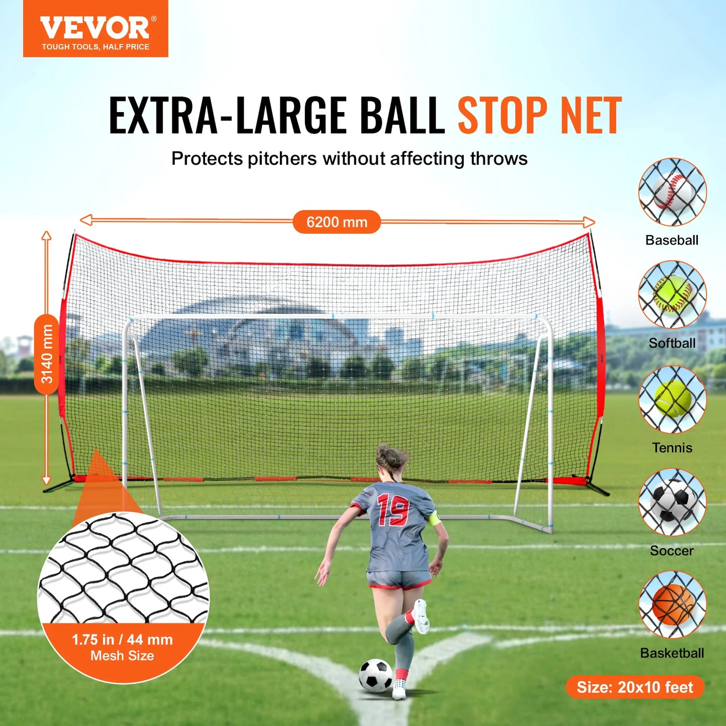 SucceBuy Barricade Backstop NetBall Sport Barrier Netting Portable Practice Equipment with Carry Bag Protect Screen for Training