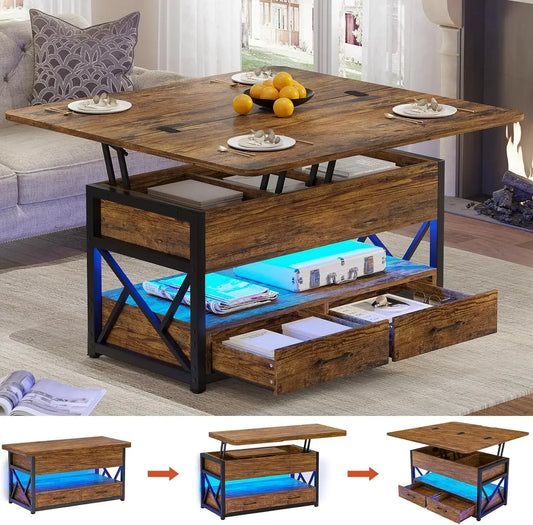 40" Lift Top Coffee Table, 4 in 1 Coffee Tables with Storage for Living Room, Small Farmhouse Coffee Table with 2 Drawers