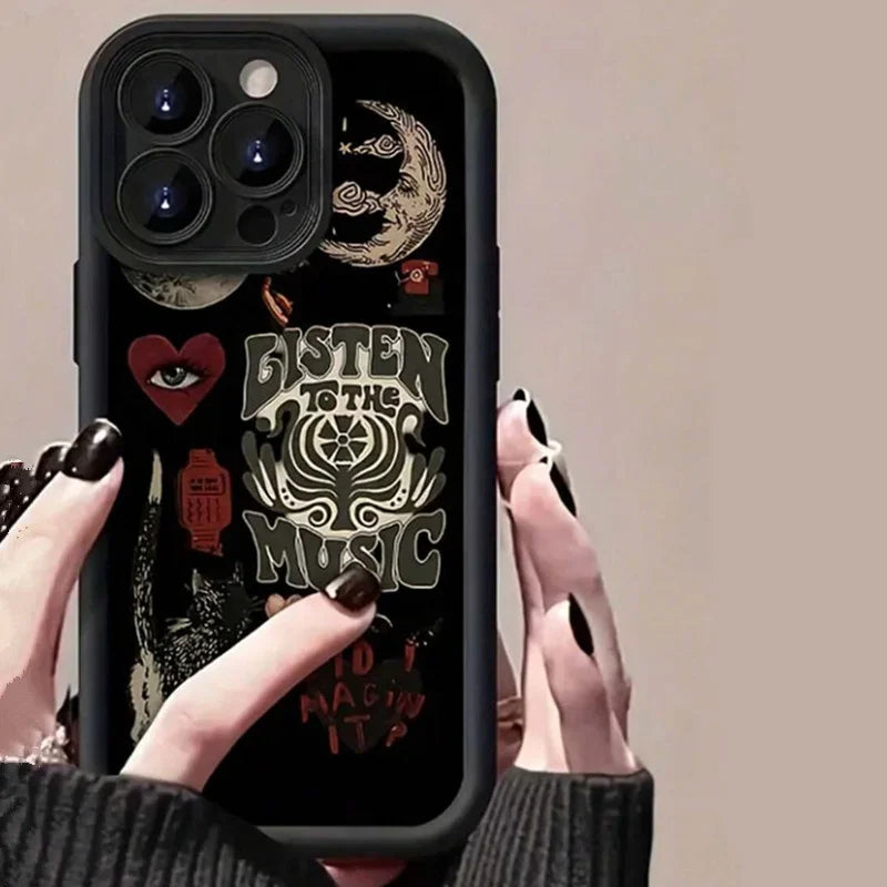 Aesthetic Glass Printed Sun & Moon Silicone Phone Case for IPhone 16 14 12 13 11 15 Pro Max X XS 7 8 Plus Shockproof Soft Cover