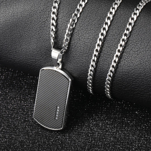 Stainless Steel Dog Tag Pendant Necklace for Men Boys Shield Shape Charm Black Silver Color Punk Jewelry Accessories Gift