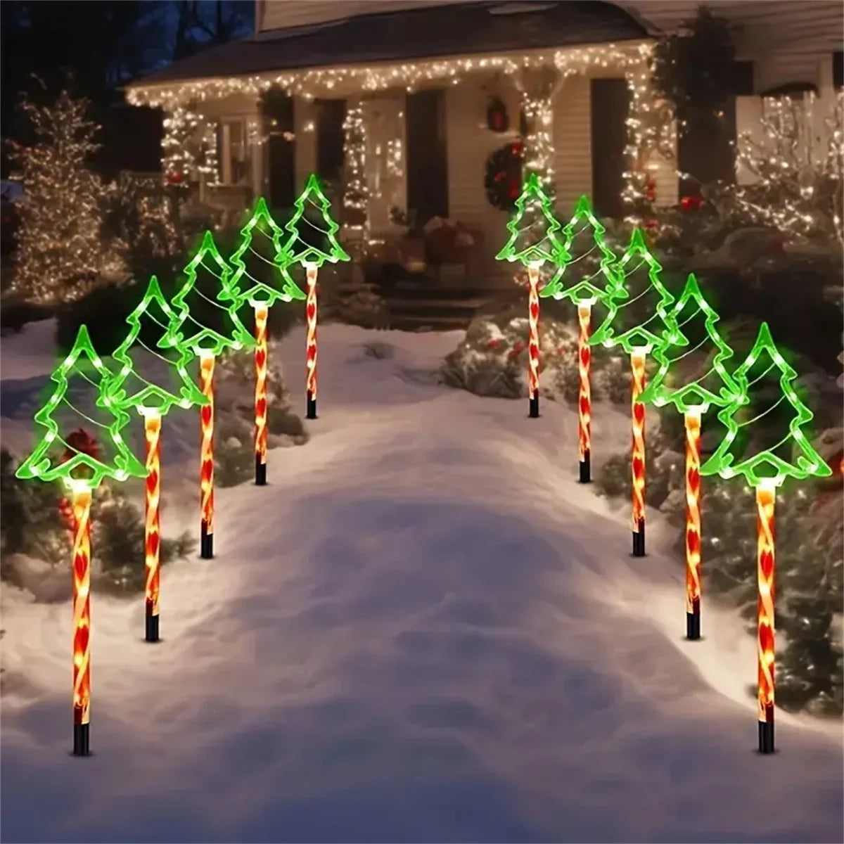 5PCS Solar Christmas Tree Ground Lights Holiday Decorative Lamps Outdoor Waterproof Floor Mounted Light String For Garden Party