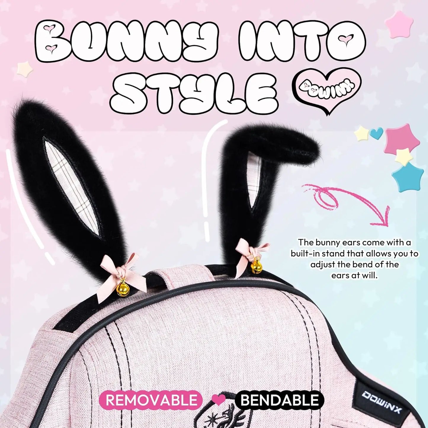 Gaming Chair with Removable Cute Bunny Ears, Desk Game Chair Adiustable Height Cloth for Girl, Ergonomic Computer Chair