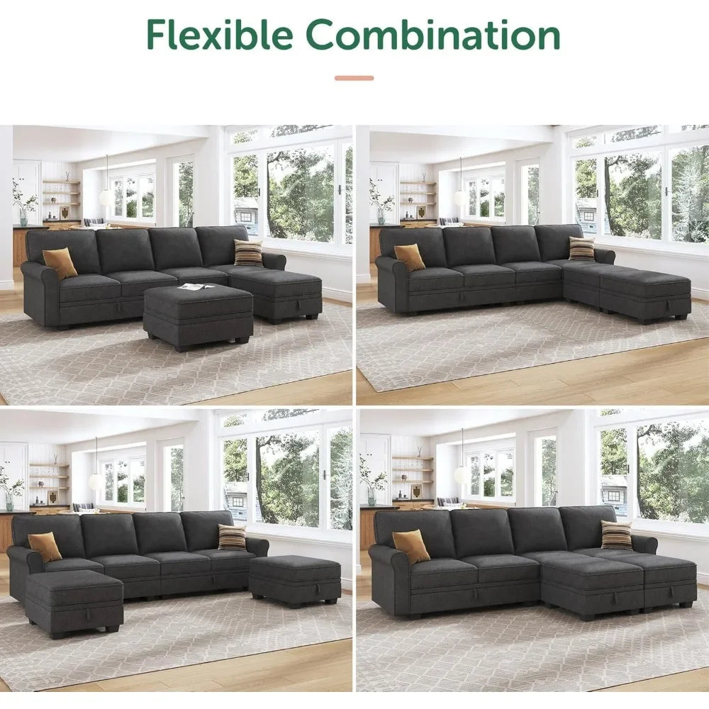 Sectional Sofa with Storage Seat U Shaped Sectional Couch with Reversible Chaise Convertible Sectional Couch for Living Room