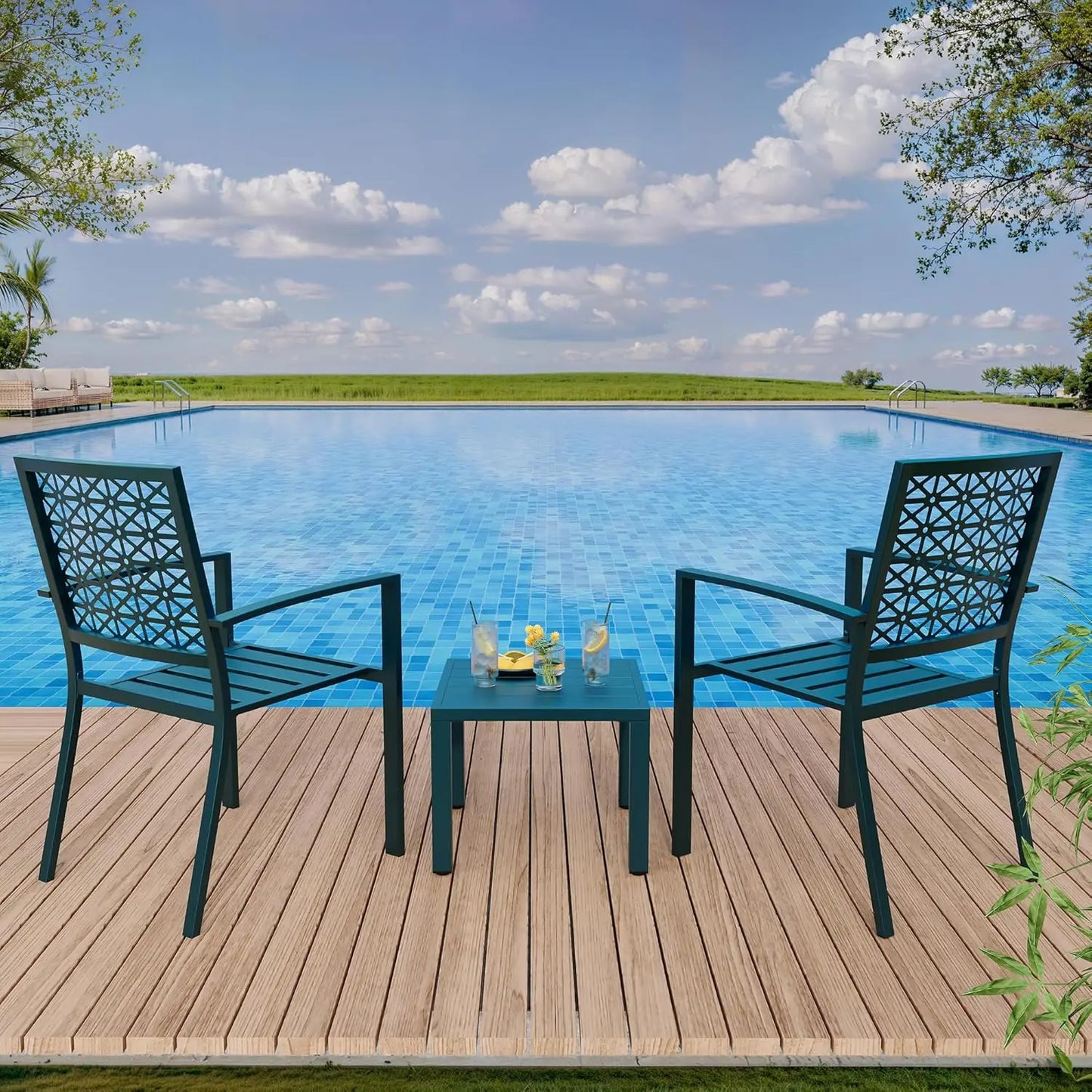 3-Piece Outdoor Bistro Set,Stackable Modern Metal Patio Furniture Set, 2 Chairs&Coffee Table,for Backyard Balcony Garden Lawn