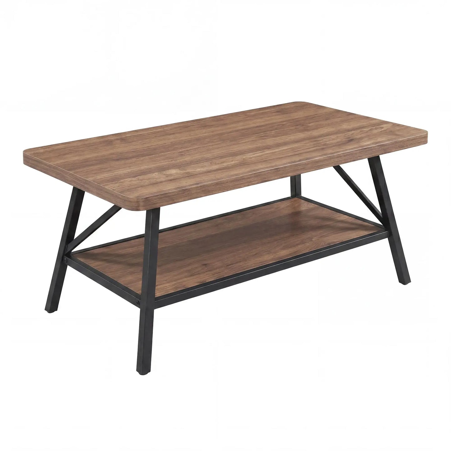 39.4 Inch Coffee Table With Storage Shelf, Industrial Wood Look Metal Frame Center Table For Living Room Apartment Home Office Decor