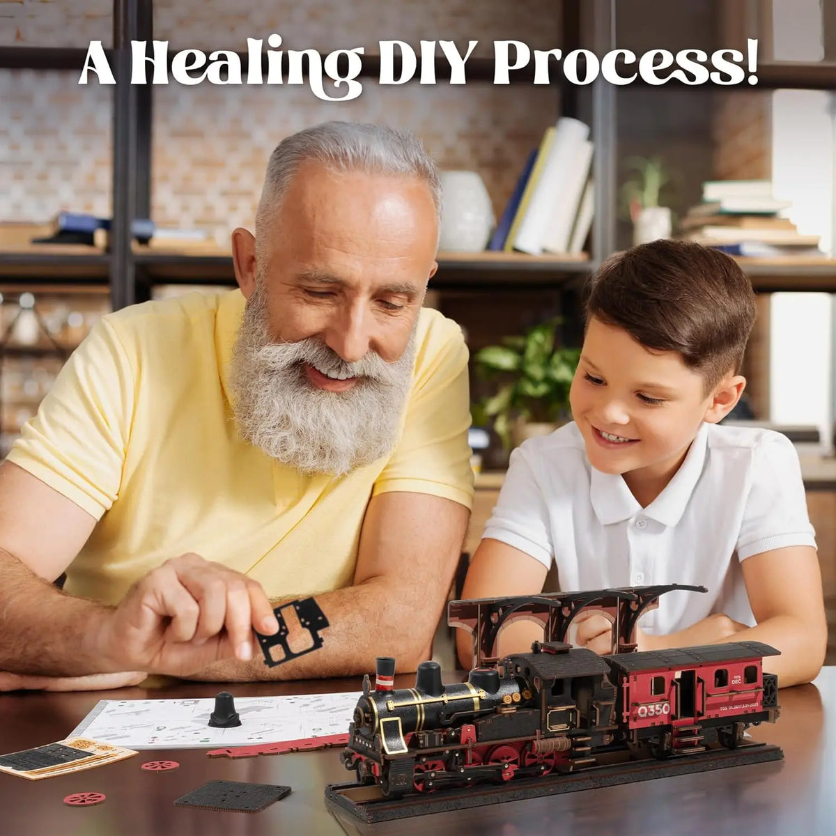 Rolife 3D Wooden Puzzle Steam Journey Mechanical Vehicle Model Building Kit DIY Puzzle Toys for Home Desk Decor Gifts for Adults