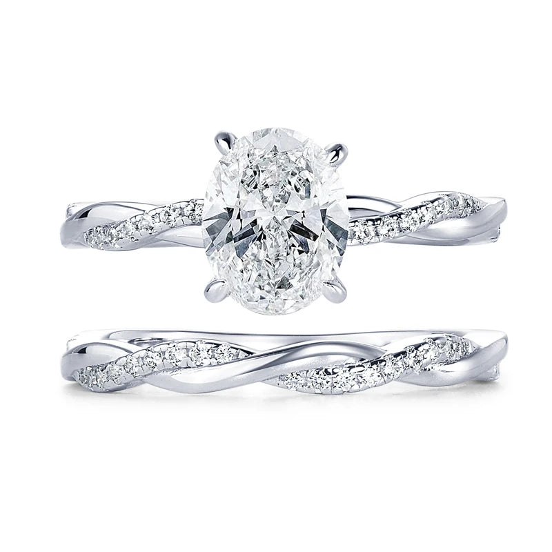 Oxtao 2CT Oval Cut Moissanite Engagement Ring Set D VVS1 Sterling Silver