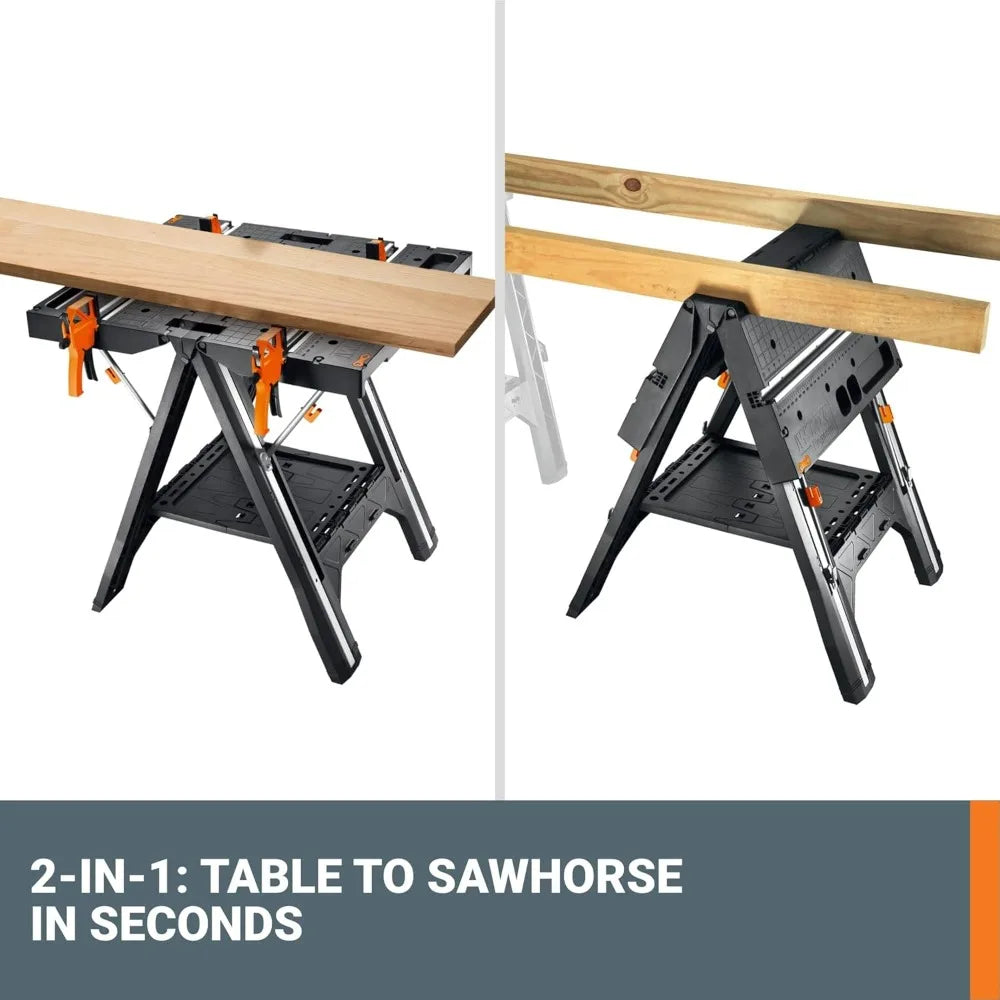 2025new-Folding Work Table and Sawhorse by Worx Pegasus, Portable Workbench with Easy Setup, 31 Wide x 25 Deep x 32 Tall Lightwe