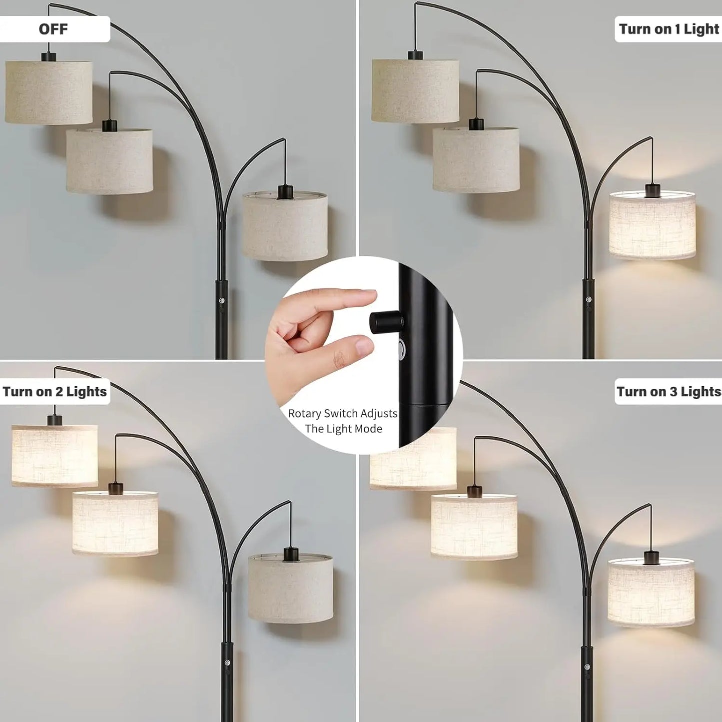 78" Tall Floor Lamp with Hanging Drum Shade, Modern Arc Standing Lamp for Living Room, Bedroom, Office, Corner