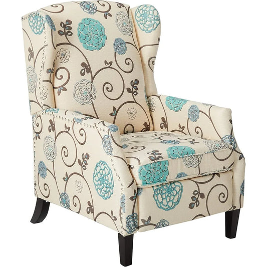 Christopher Knight Home GDFStudio Westeros Traditional Wingback Fabric Recliner Chair (White & Blue Floral)