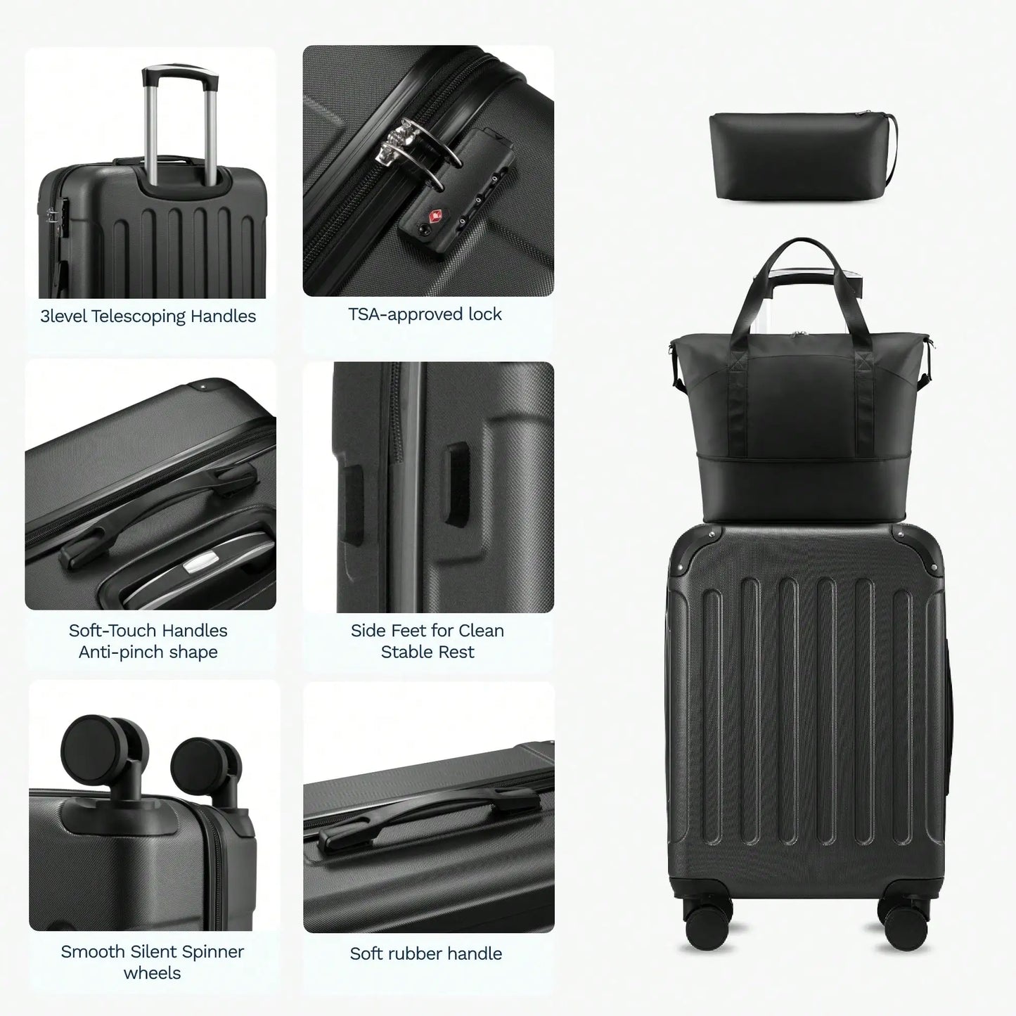 Luggage Sets 5 Piece,Hardside Suitcase With Wheels - Spinner Wheels, TSA Lock, Includes Toiletry Bag For Family Travel Luggage Case Trolley Suitcase Spinner Suitcase Travel Luggage nizer Travel Stuff