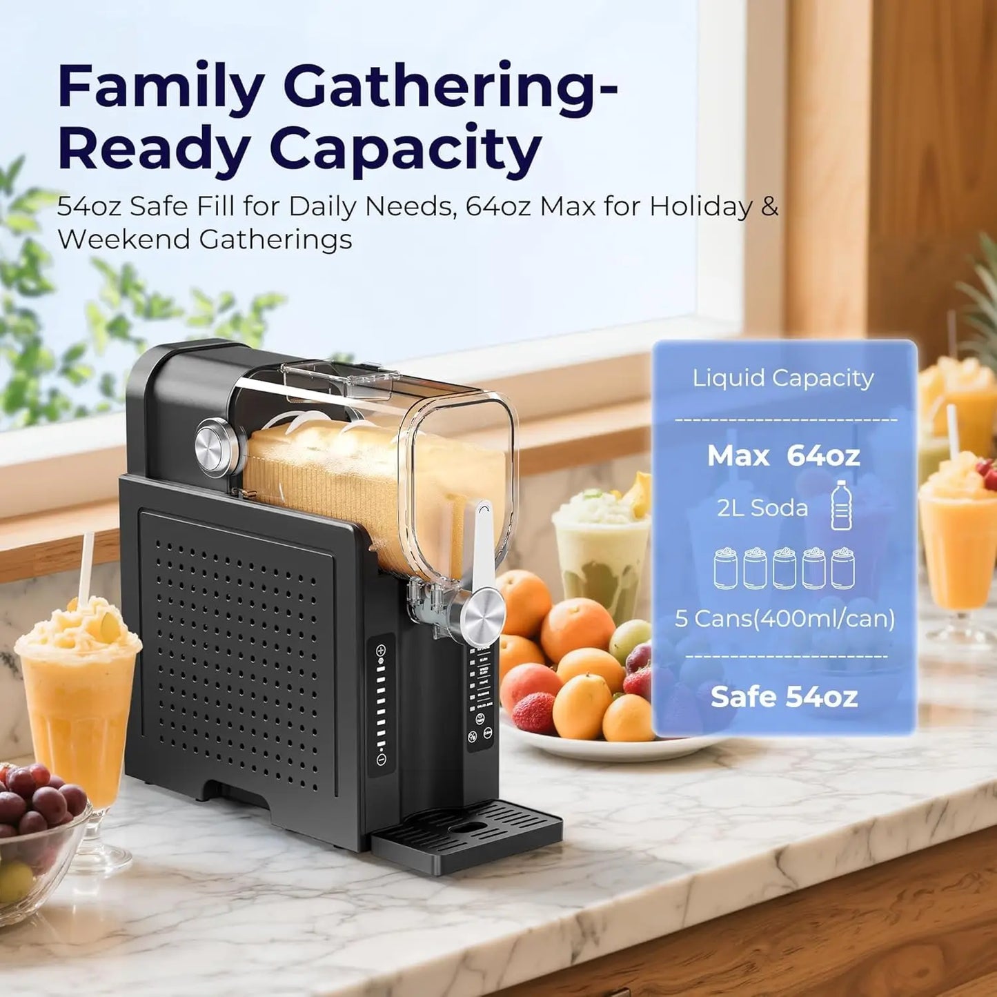 Slushie Machine, No Ice Needed Slushy Maker for Home, Real-Time Temp Display, Frozen Drink Maker with 6 Preset Programs for Ice