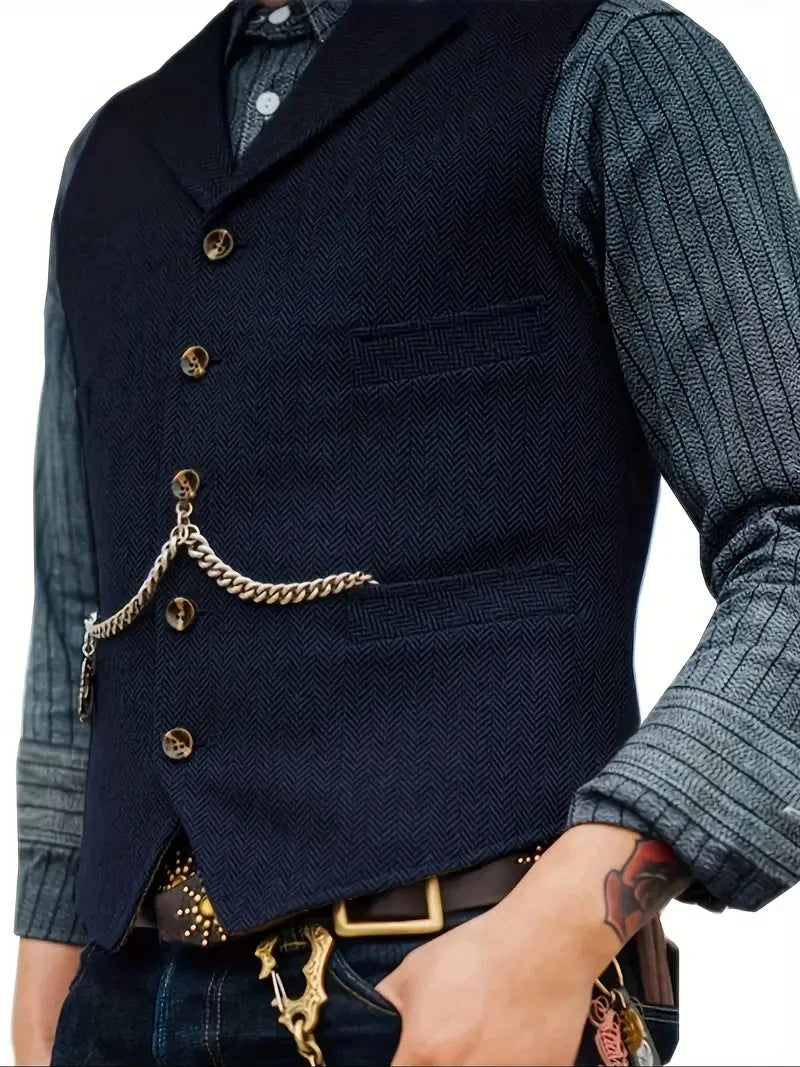 Classic Men's Vest Wedding Wool Tweed Business Waistcoat Jacket Casual Slim Fit Steampunk Vests For Groosmen Man Wedding