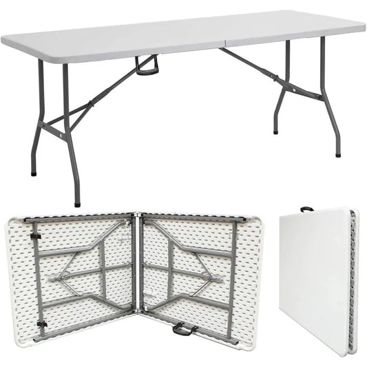 8ft Folding Table White Plastic Portable Long Foldable Tables Indoor Outdoor Party Picnic Camping Fold Table 8 Foot（4ft,6ft,8ft)