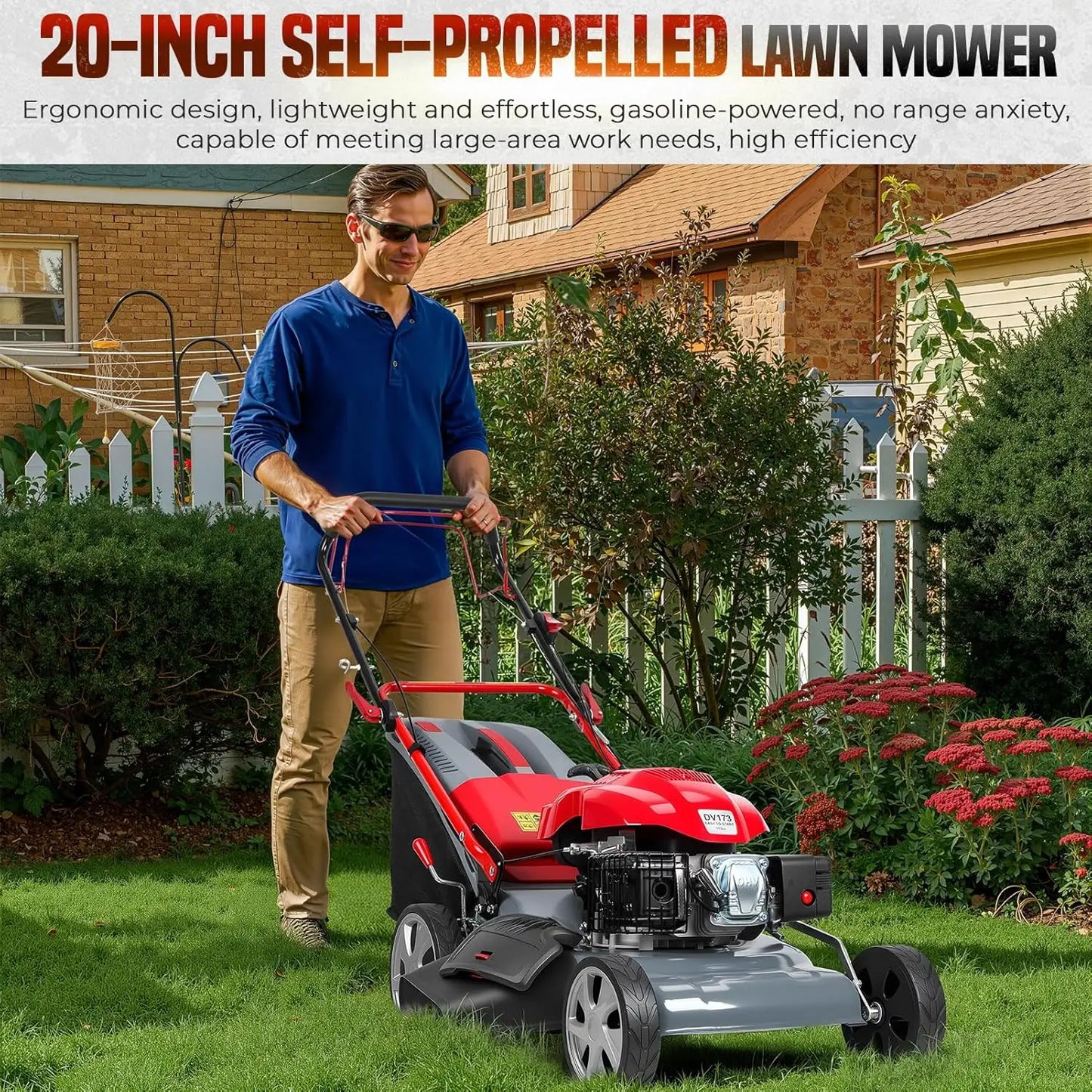 18-Inch Self-Propelled Lawn Mower, 131cc 3-in-1 Gas Lawn Mower with 50L Grass Bag, Mulch, Bag and Side-Discharge,Customized