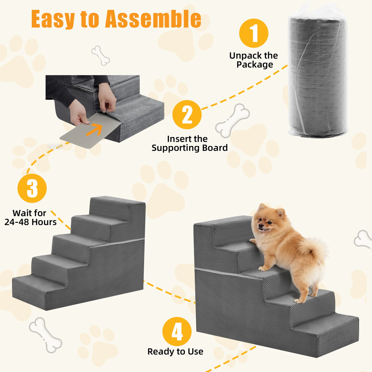Curved Foam Dog Stairs Ramp for Small Dogs Non Slip Indoor Pet Steps