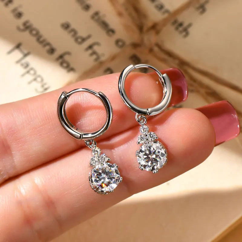 OXTAO Moissanite Big Dangle Hoop Earring 6.5mm/8mm D Color VVS1 for Women 925 Sterling Silver Huggie Earring Luxury Jewelry Gift