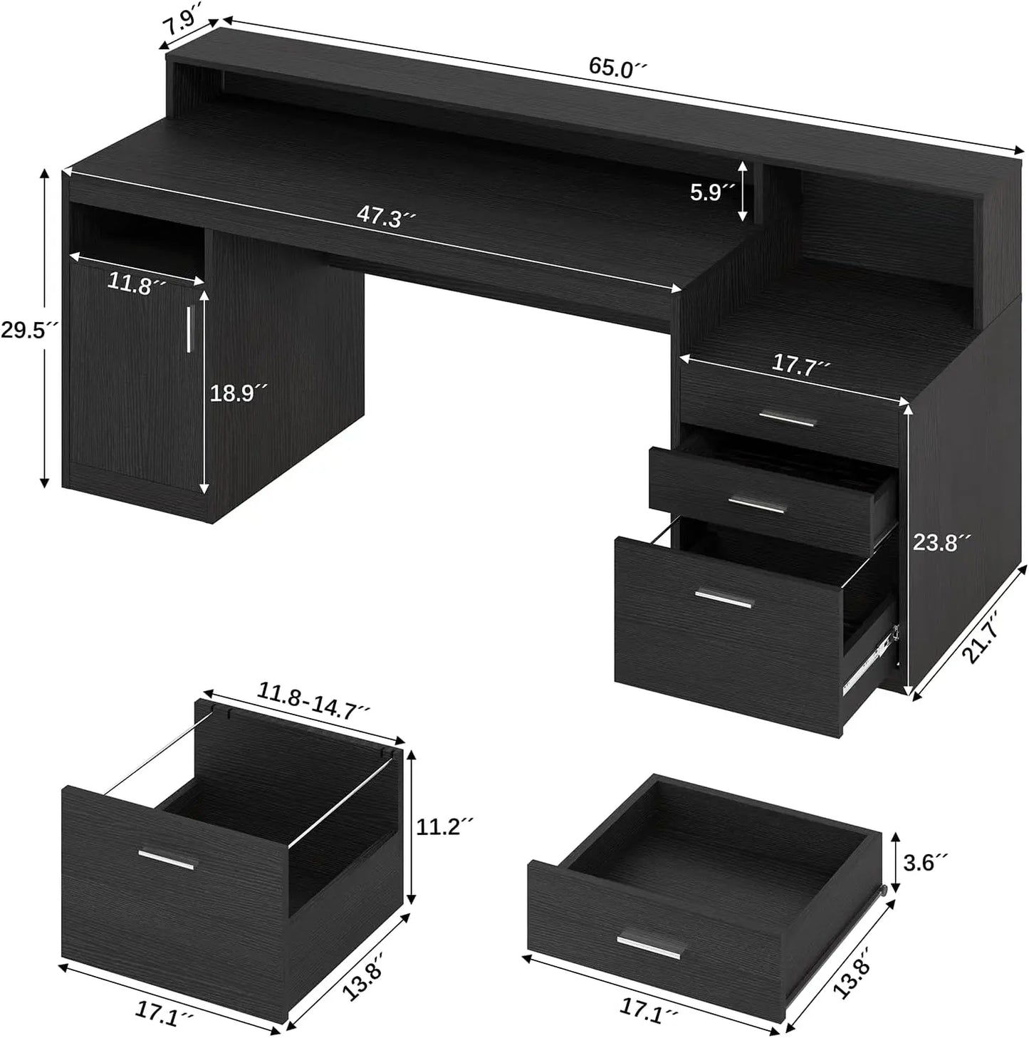 Computer Desk with 3 Drawer & Storage Shelves, Home Office Desk with File Drawer & Cabinet, Writing Study