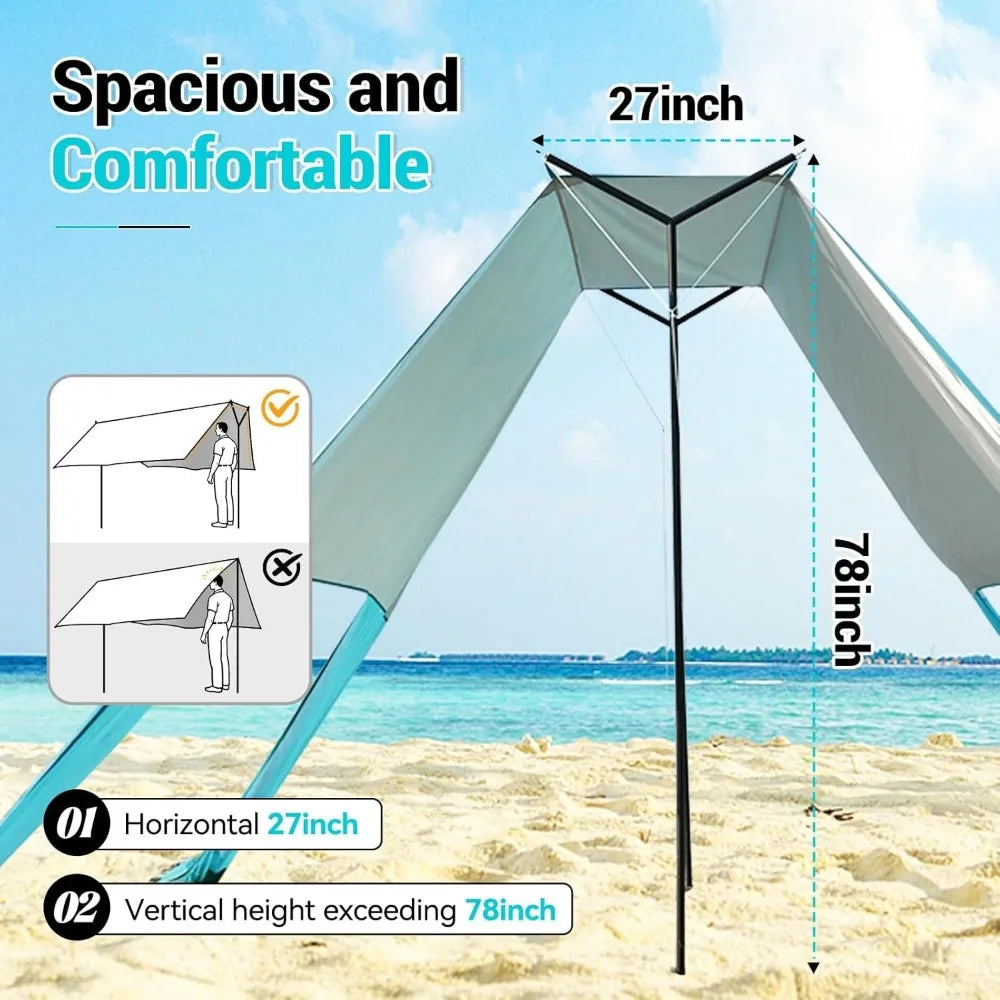 Large Portable Beach Shade 15X10ft Easy Setup UPF50 Plus Ultra Stable Wing Canopy