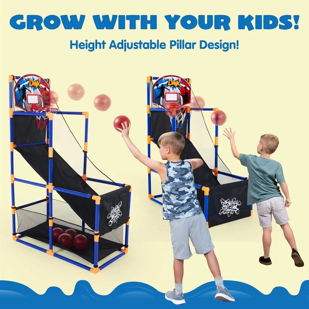 Arcade Basketball Game Set with 4 Balls and Hoop for Kids 3 to 12 Years Old Indoor Outdoor Sport Play Easy Set Up