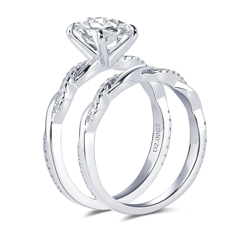 Oxtao 2CT Oval Cut Moissanite Engagement Ring Set D VVS1 Sterling Silver