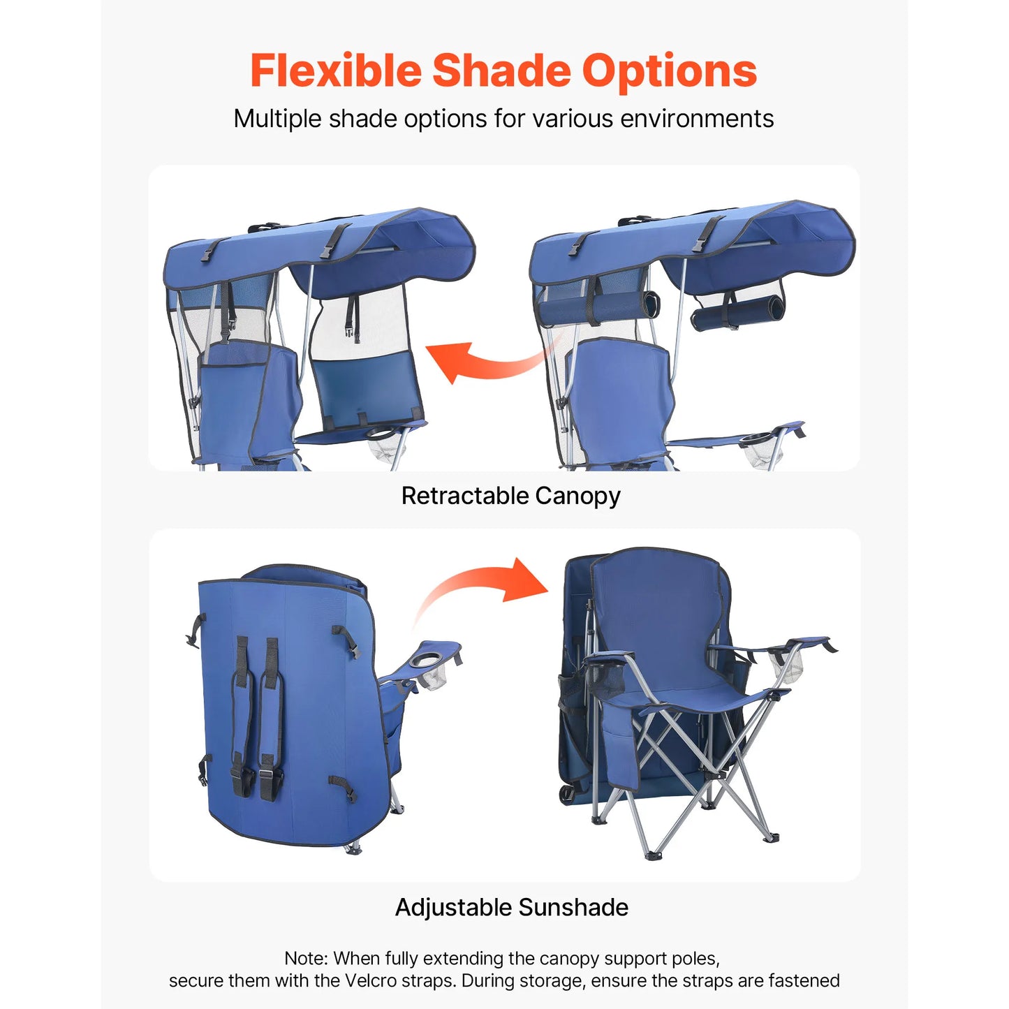SucceBuy 330lbs Camping Chair with Canopy Shade Magazine Pocket 2 Cup Holders Carry Bags for Outdoor Fishing Tailgates Deep Blue