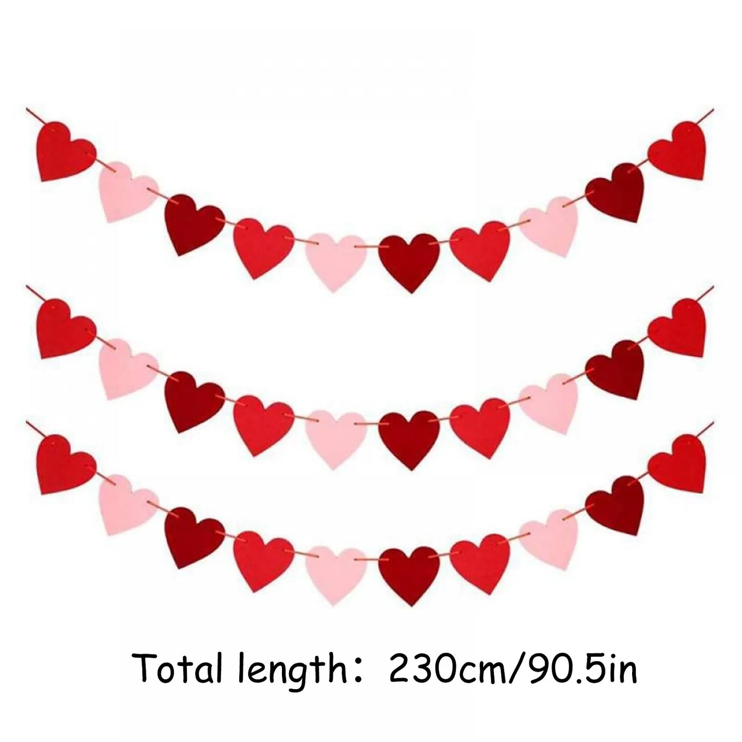 3 Pcs Hanging Decor Red Love Heart Bunting Banners Garland Wedding Valentines Day Bridal Shower Marriage Proposal Birthday Decor