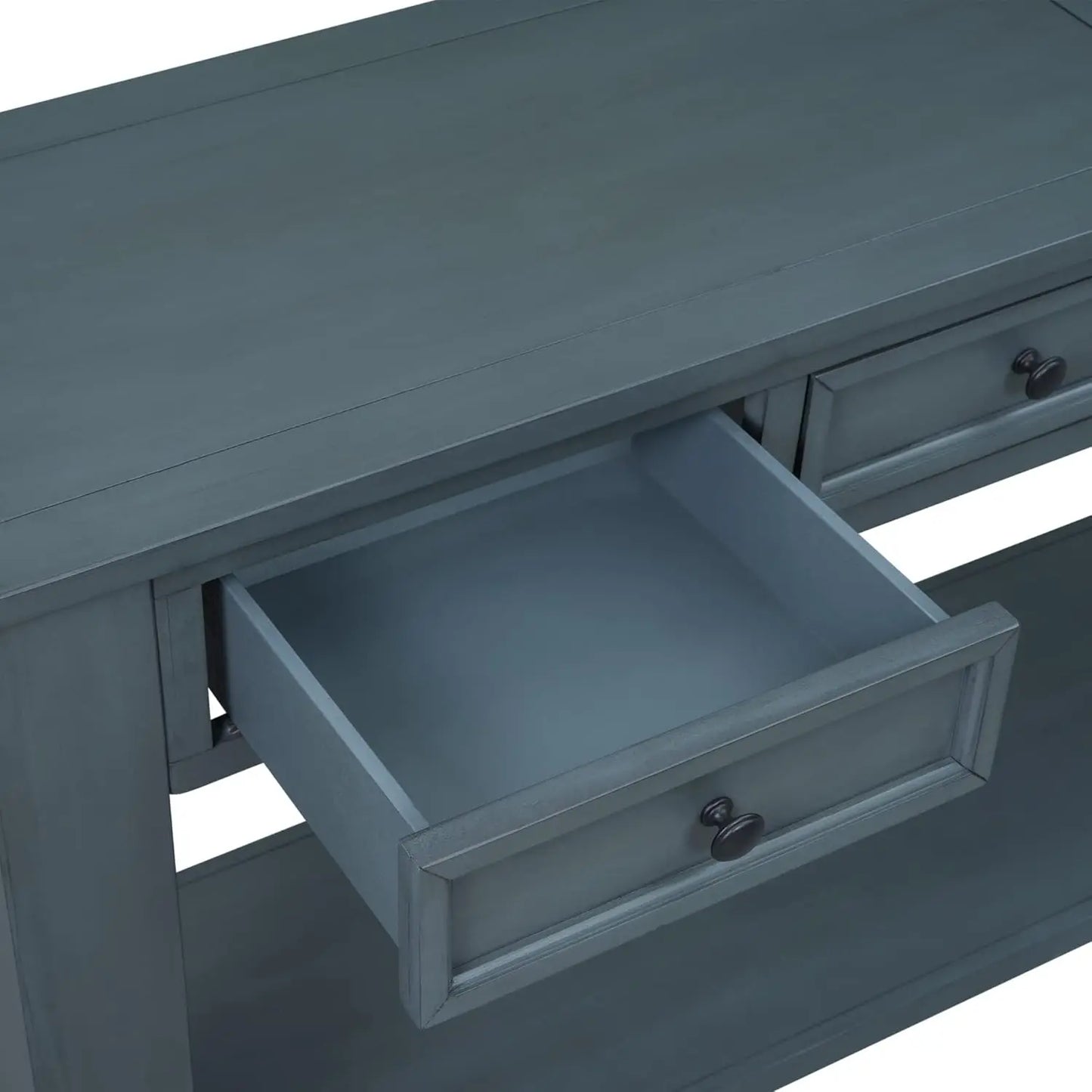Console Table with 4 Storage Drawers Bottom Shelf, Rustic Distressed Sofa Table for Entryway Hallway, Assembly, Customized