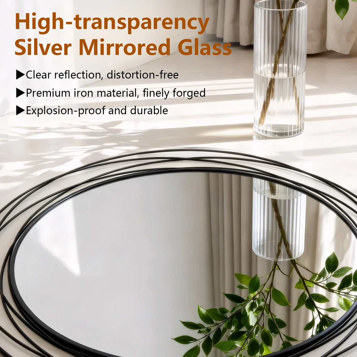 32 Inch Round Black Iron Wire Frame Decorative Wall Mirror for Living Room