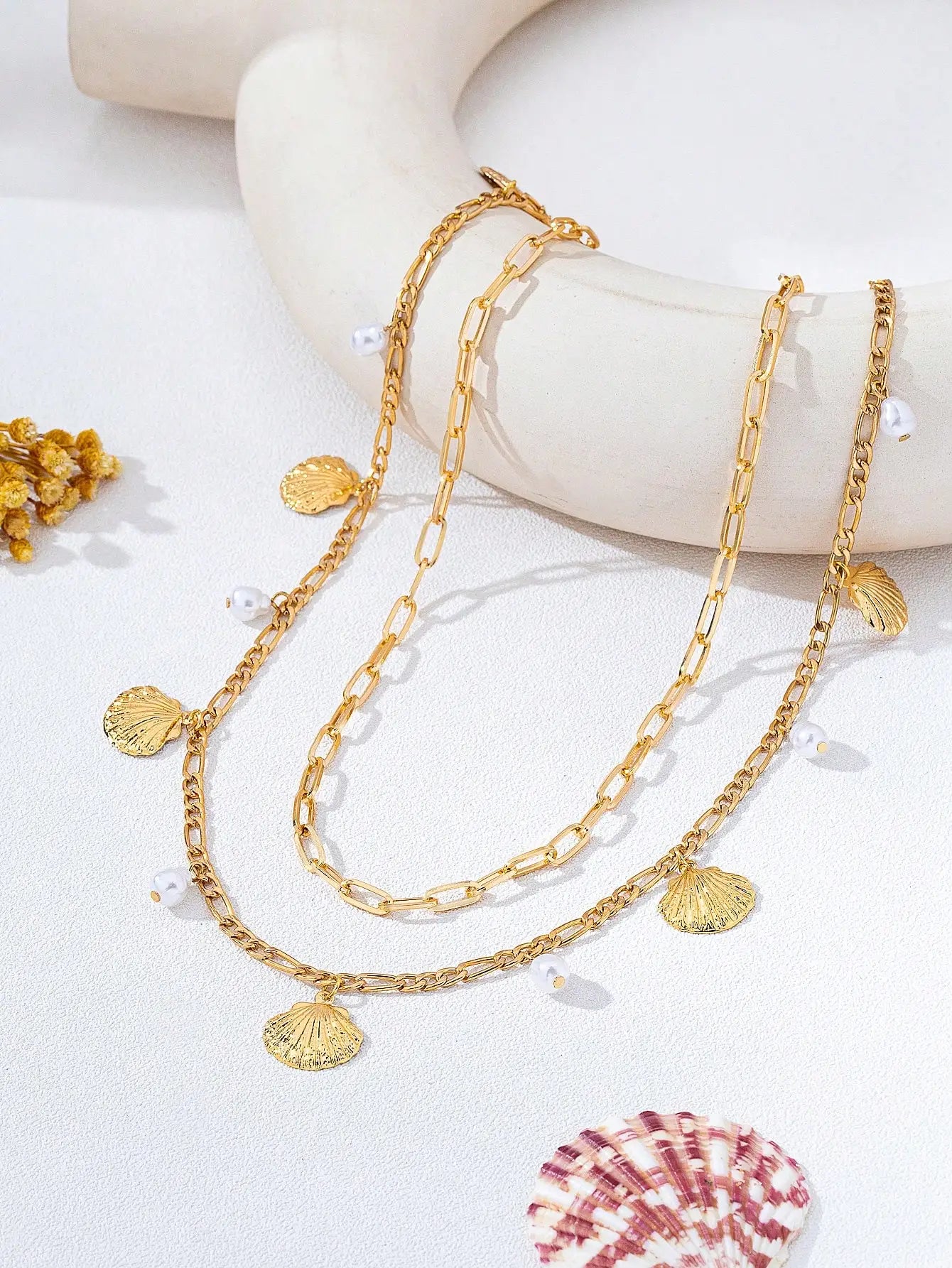 2pcs Bohemian Style Ocean Series Shell & Starfish Beaded Waist Chain For Women