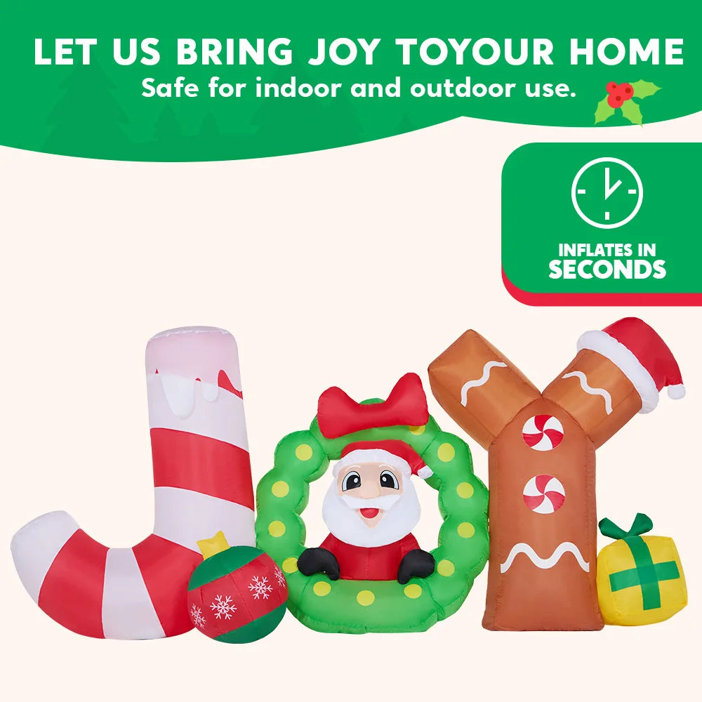 8 FT Long Christmas Inflatable Decoration Blow Up Joy with Santa with Build-in LEDs for Xmas Party Decor Christmas Gift