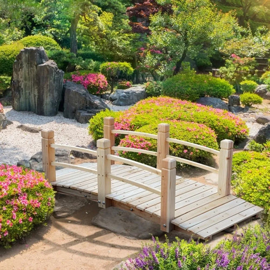 Garden Bridge 5 FT, with Double Safety Railings, Classic Arc Footbridge for Pond Landscaping, Backyard, 60" L x 26.5" W x 19" H