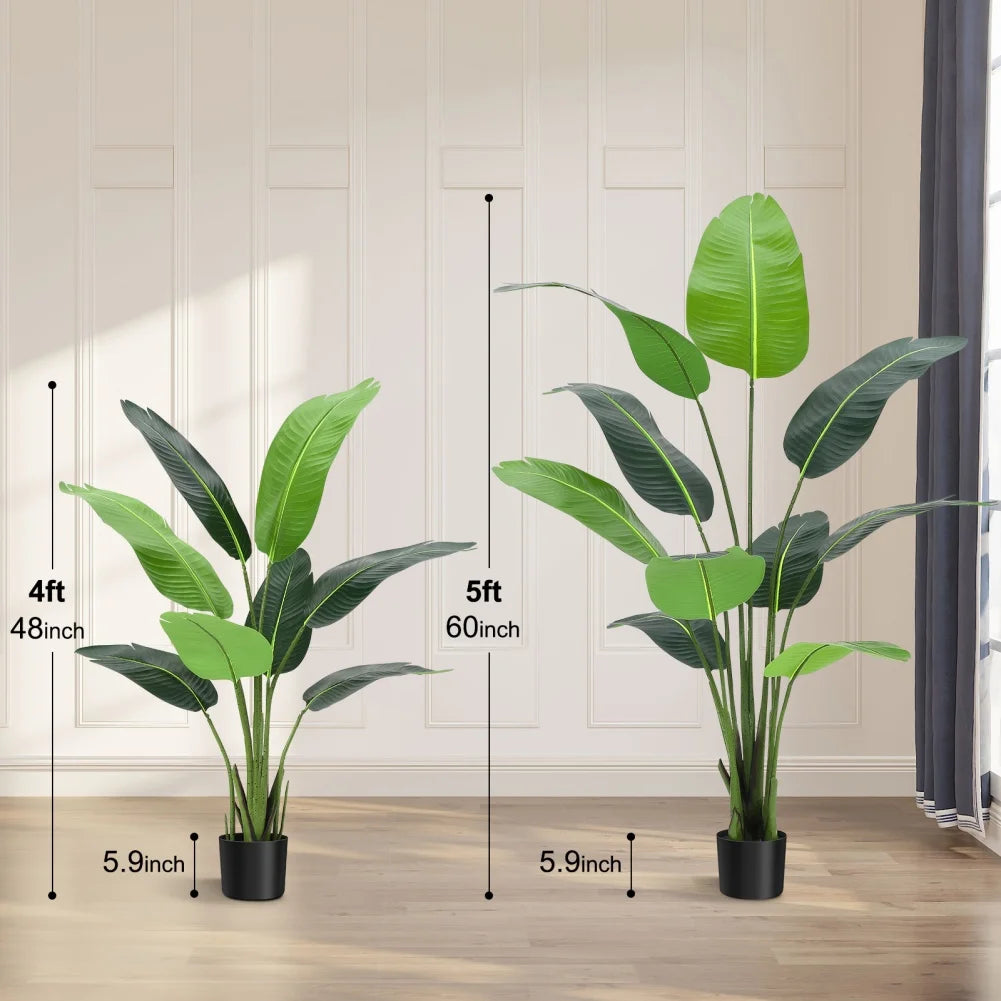 Artificial Bird of Paradise Plant 4/5 FT Fake Palm Tree for Indoor Outdoor Faux Plants for Home Office Perfect Housewarming Gift