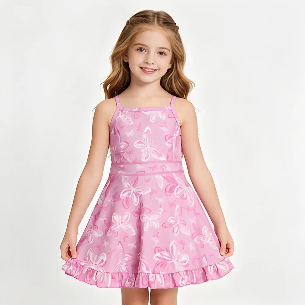 Girls Floral Printed Casual Dress Soft Sleeveless Dress for Kids