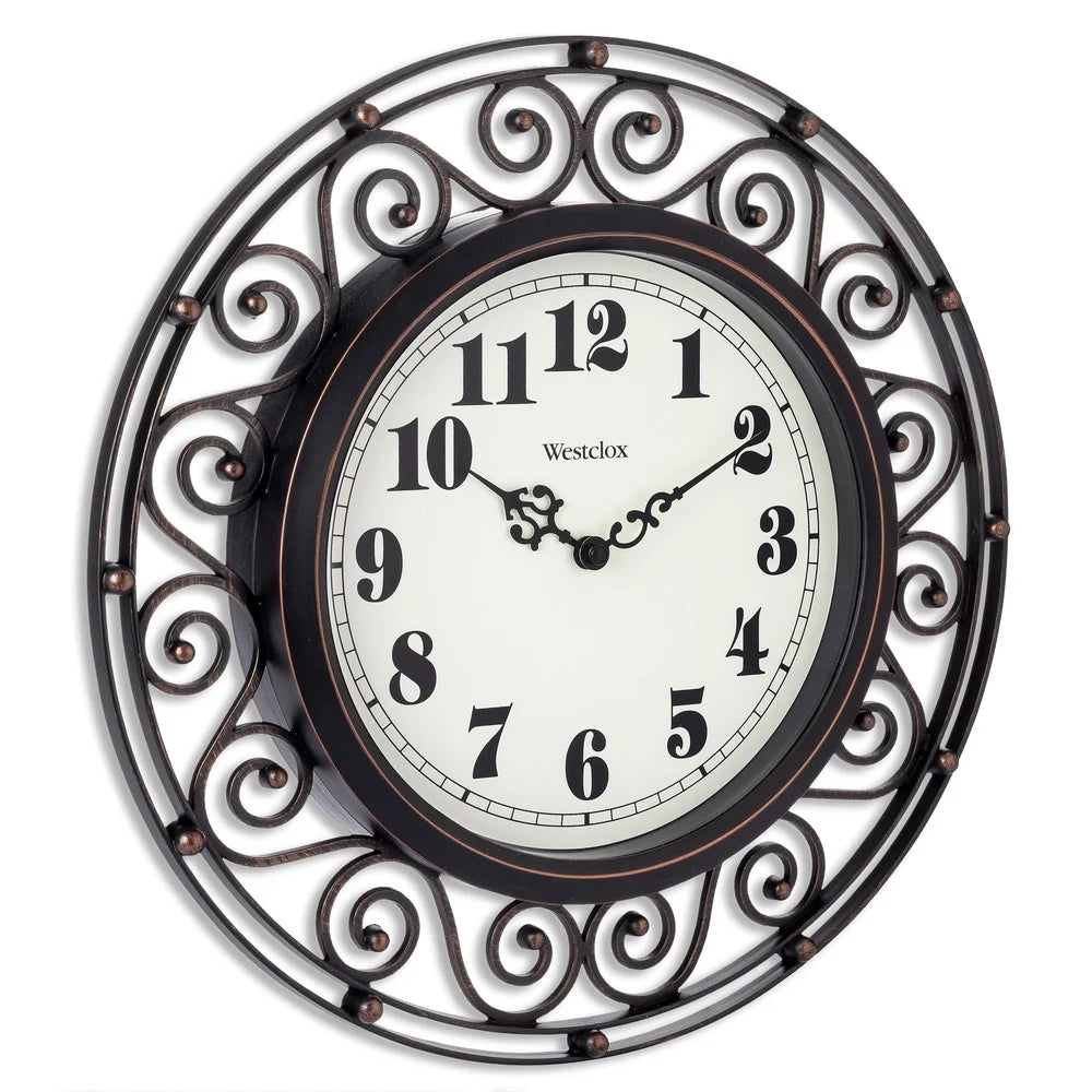 Bronze Analog Quartz Wall Clock 12 Inch Round Wrought Iron Decorative Timepiece Large Number Home Decor Gift