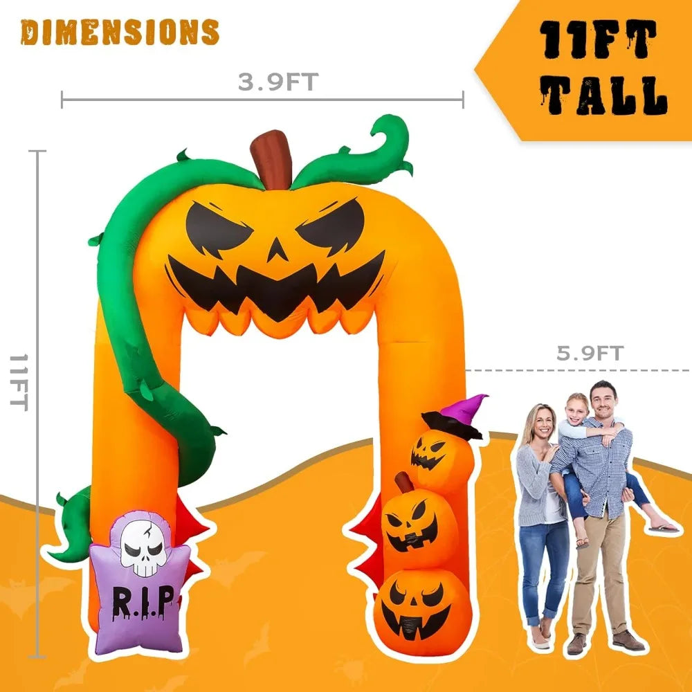 11FT Halloween Inflatable Pumpkin Archway Decor, Pumpkin Inflatable Yard Decoration with LED Lights, Blow Up Inflatables Archwa