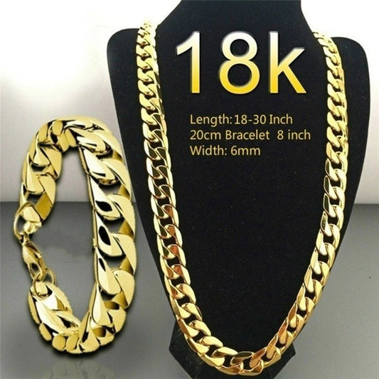 Men 18K Gold Necklace Fashion Men 18K Gold Necklace Cuban Chain Necklace For Men Jewelry Gifts