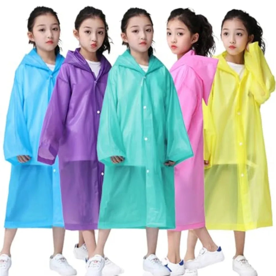 Rain Poncho, Reusable EVA Raincoat for 6-13 Girls Boys, Waterproof Rain Jackets Rainwear with Hood