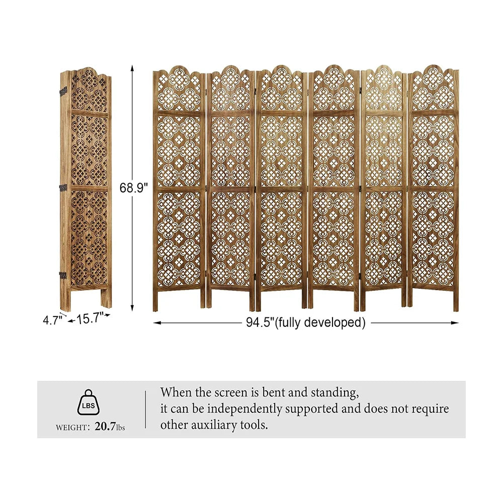 Folding Room Divider Wood Carved Privacy Screens - Ideal Decorative Partition for Home, Office, Restaurant, Bedroom